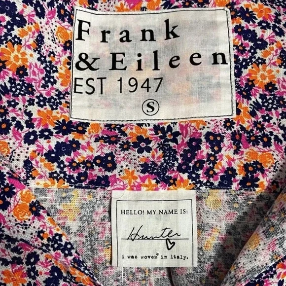FRANK & EILEEN Colorful Floral Linen Relaxed Comfy Summer Resort Tunic Shirt S